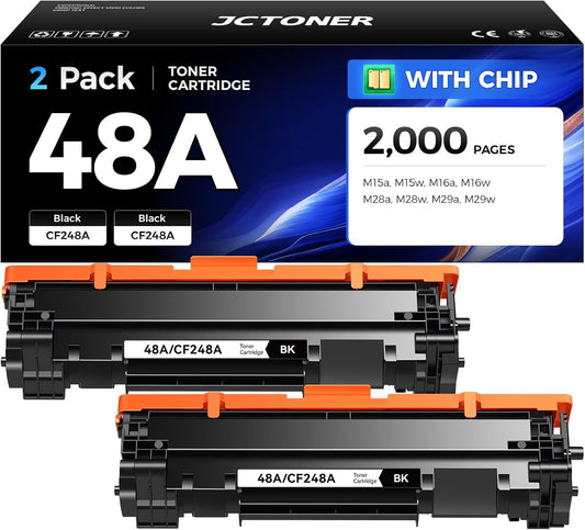 48A Black Toner Cartridge 2-Pack with chip High Yield Replacement for HP 48A CF248A Compatible with HP Laserjet Pro MFP M28a M28w M29a M29w M15a M15w M16a M16w Printer M28 M29 M15 M16 Series Ink Copy