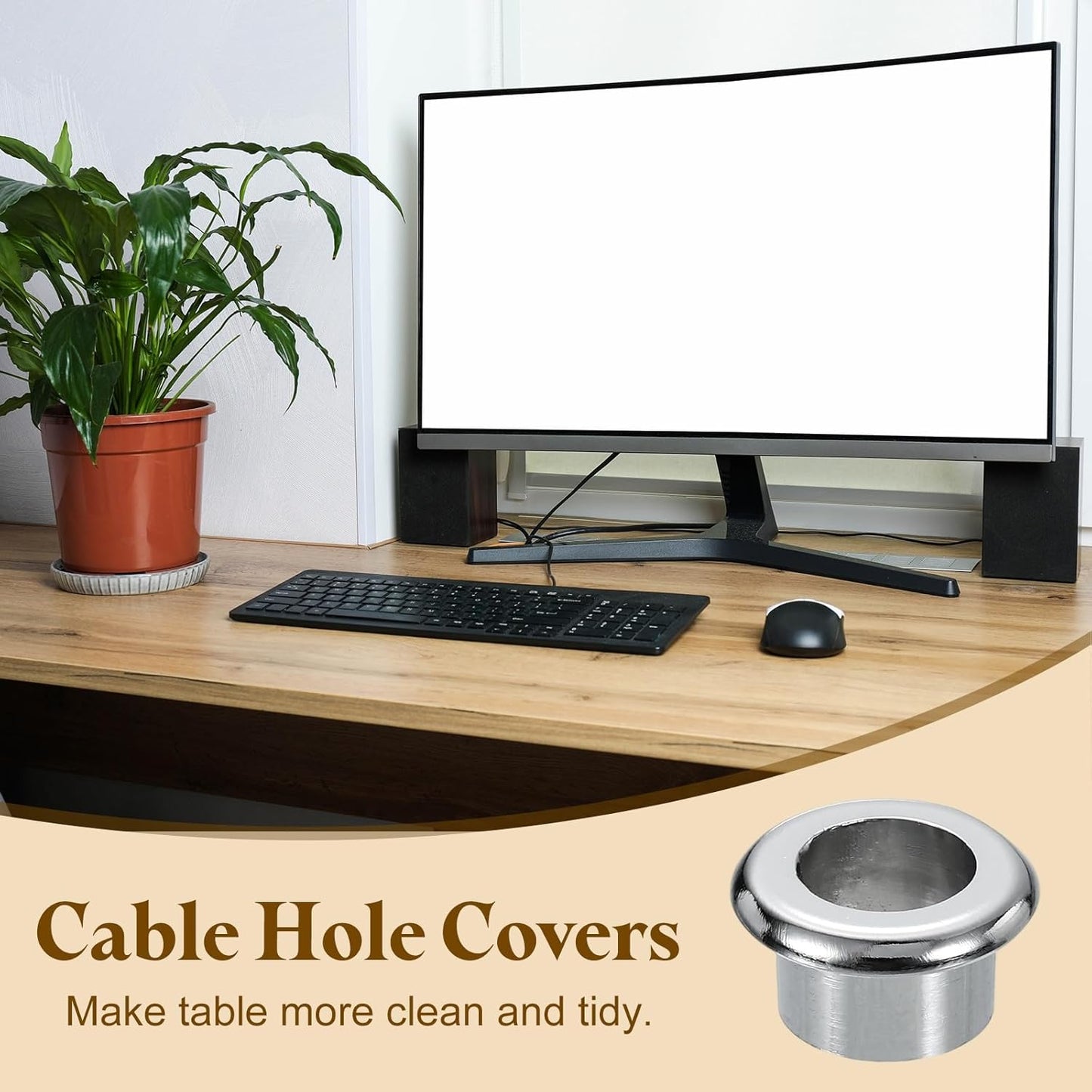 uxcell Desk Grommet, 11/16" (18mm) Zinc Alloy Cable Hole Cover Wire Cord Organizer with Marked Cable Ties for Home Office Desktop Wire, Silver Tone