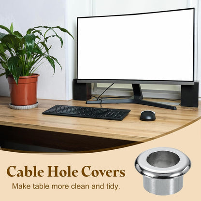 uxcell Desk Grommet, 11/16" (18mm) Zinc Alloy Cable Hole Cover Wire Cord Organizer with Marked Cable Ties for Home Office Desktop Wire, Silver Tone