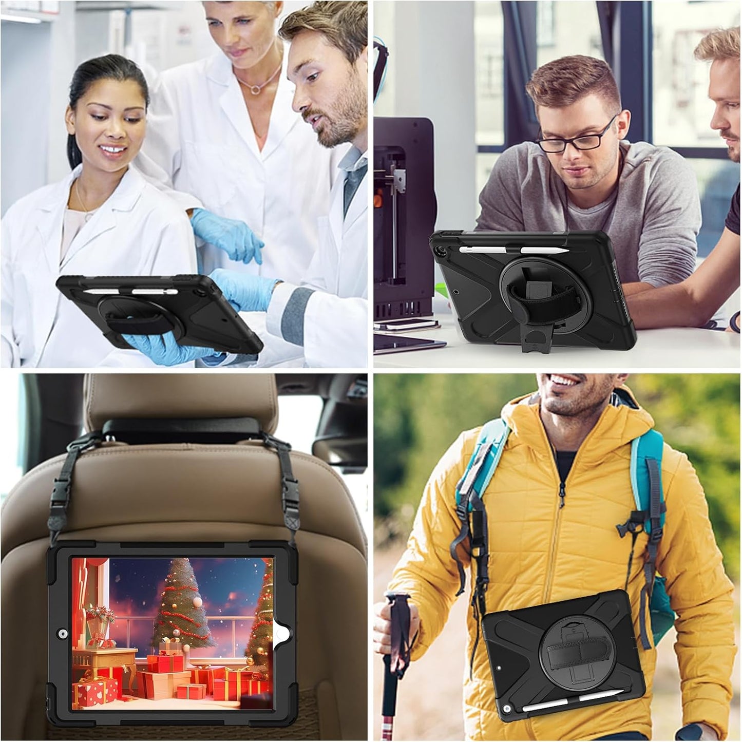 ZenRich Shockproof Case for iPad 9th/8th/7th Generation 10.2 inch 2021/2020/2019, Heavy Duty Rugged Case with Pencil Holder/360° Rotating Kickstand/Handle/Carrying Strap, Black