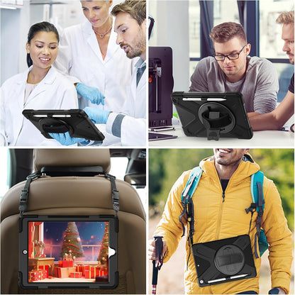 ZenRich Shockproof Case for iPad 9th/8th/7th Generation 10.2 inch 2021/2020/2019, Heavy Duty Rugged Case with Pencil Holder/360° Rotating Kickstand/Handle/Carrying Strap, Black