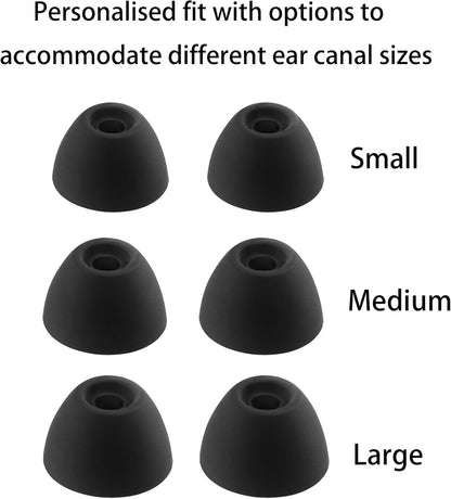 Replacement Silicone Ear Tips for Ray-con E25, Ray-con Everyday/Fitness Earbuds, 9 Pairs (S/M/L, Black)
