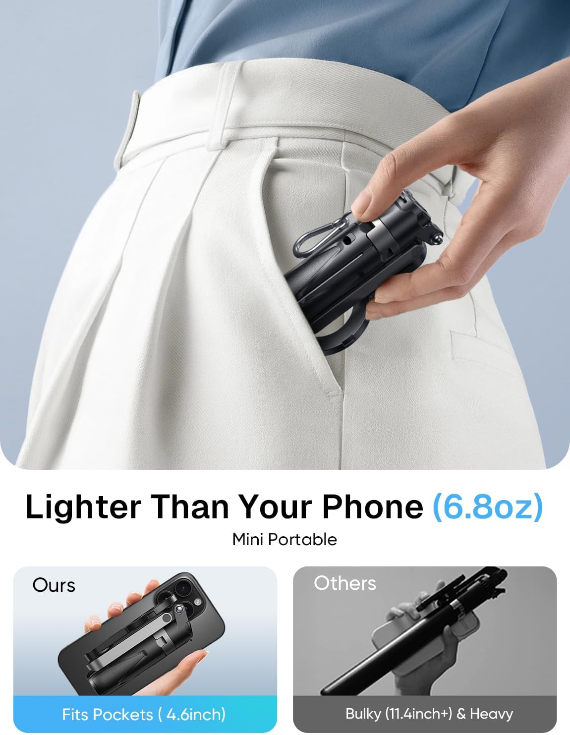 MAGIC JOHN Phone Tripod with 2 Selfie Light, Portable Pocket Size Selfie Stick for iPhone Magsafe, Selfie Stick with Wireless Detachable Remote Control for Photograph, Live Streaming, Video Recording