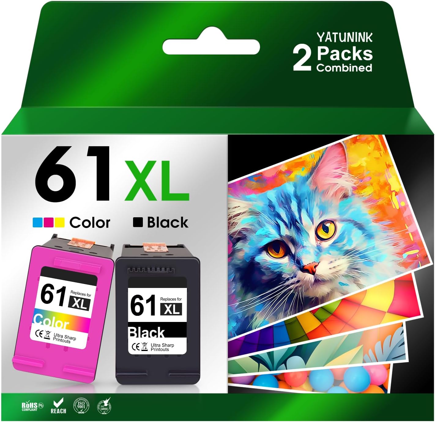 XL 61 Ink Cartridge Combo Pack Compatible for HP Ink 61 XL Works with HP Envy 4500 4501 OfficeJet 2620 2621 OfficeJet 4630 DeskJet 1000 (2 Packs)