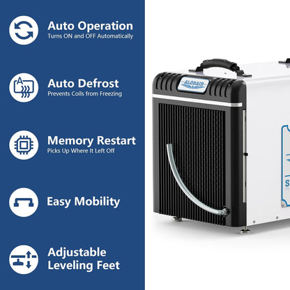 ALORAIR Basement/Crawl Space Dehumidifiers 198 Pint (Saturation), 90 PPD (AHAM), Auto Defrosting System, Commercial Dehumidifier
