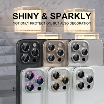 Choiche Compatible for iPhone 16 Pro/iPhone 16 Pro Max Camera Lens Protector Bling, 9H Tempered Glass Camera Cover Screen Protector Metal Ring Decoration Accessories (Glitter-Black)