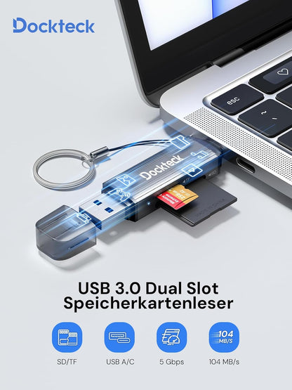 SD Card Reader, Dockteck USB 3.0 Card Reader to Micro SD Card Adapter to SD TF Memory Stick, Dual-Slot OTG Reader for UHS-I SD/Micro SD/SDHC/SDXC/MMC, for MacBook,iPad Pro/Air, iPhone 15, Android