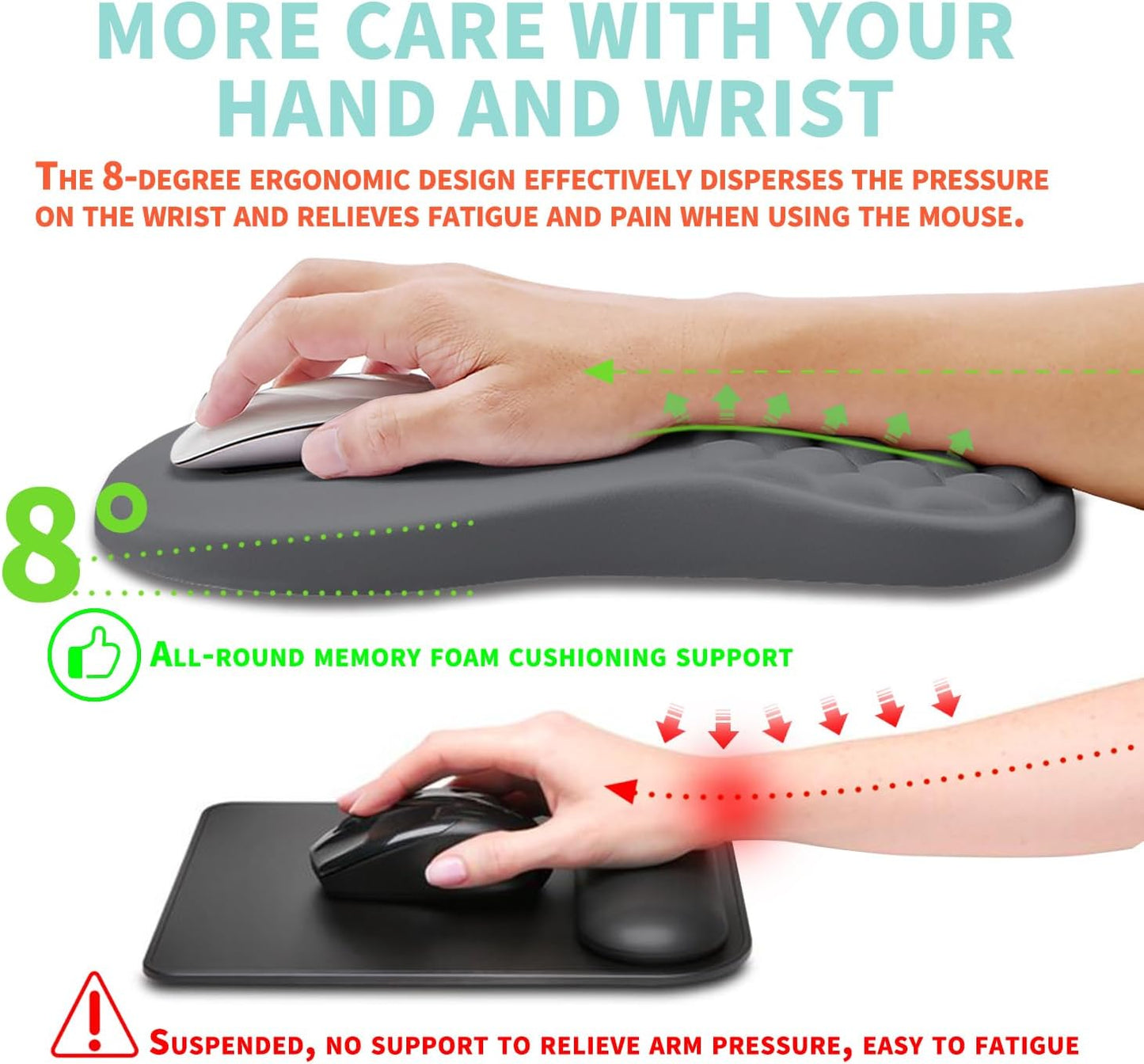 Ergonomic Mouse Pad Wrist Support with Memory Foam Massage Bulge, Carpal Tunnel Pain Relief Mousepad Wrist Rest for Mouse(12x8 inch, Dark Grey)