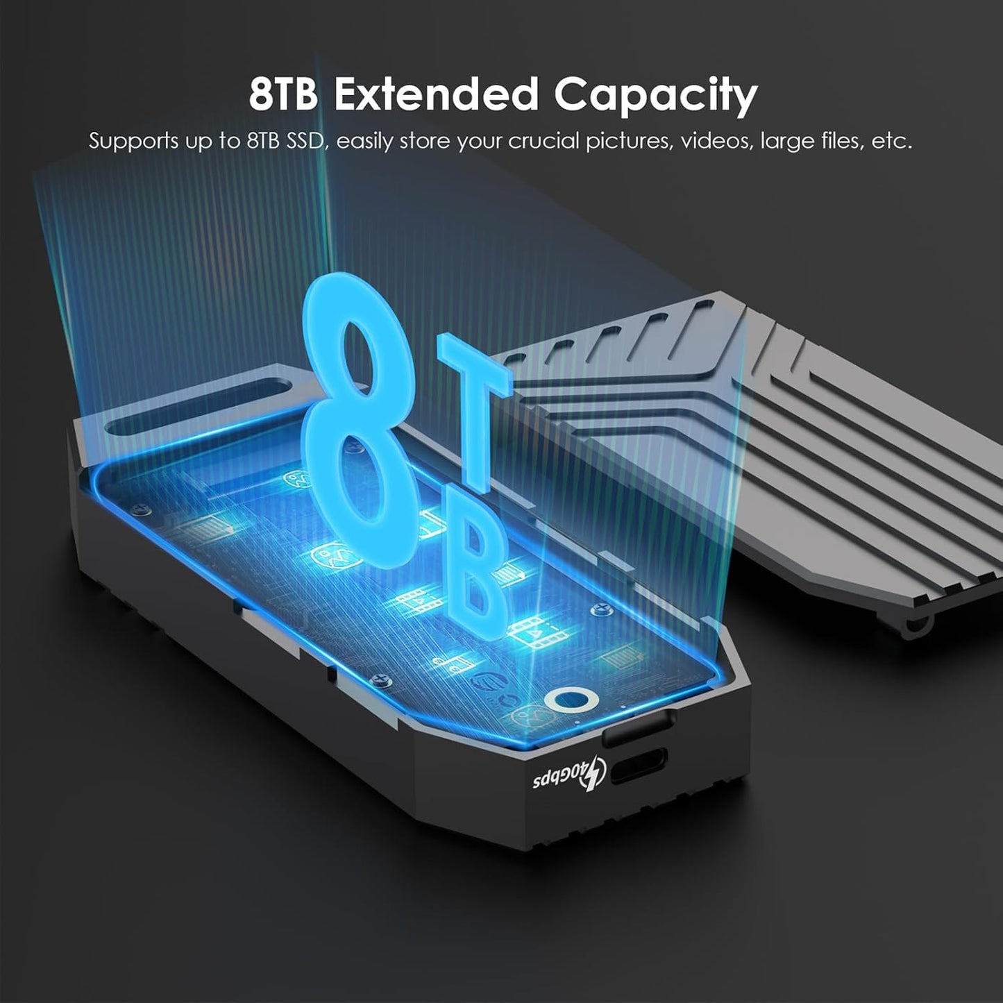 WAVLINK 40Gbps PCIe NVMe SSD Enclosure, USB4 External M.2 NVMe SSD Enclosure, for B+M/M-Key PCIe SSD 2280 Size, Tool-Free Installation, Compatible with Thunderbolt 4/3/USB4/USB C, SSD Not Include