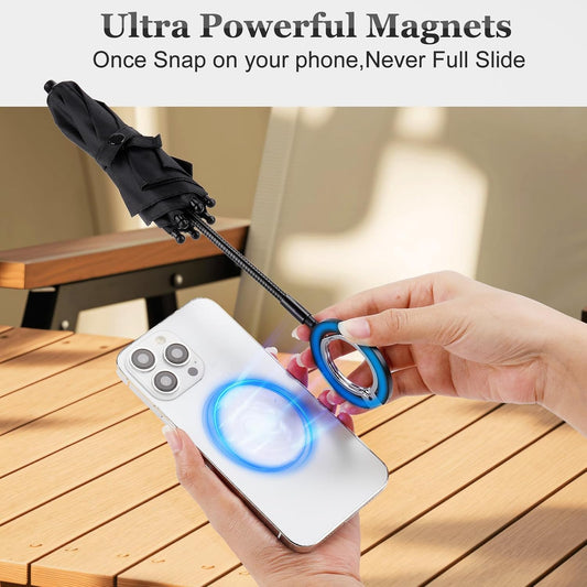 Magnetic Umbrella Phone Stand for Sun Protection,Adjustable Sun Shade Shield for iPhone 16/15/14/13/12 Pro Max,Samsung & Google,Detachable Ring Stand,Heat-Resistant Design,Car Mount Compatible, Black