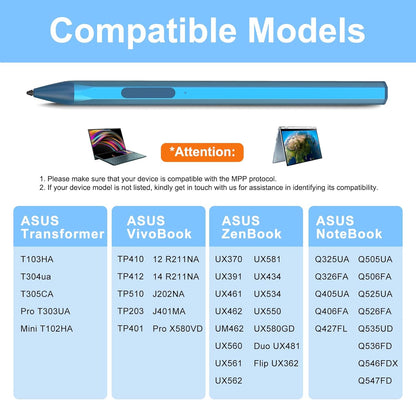 ASUS Stylus Pen for Transformer/Zenbook/Vivobook Flip/Notebook Touchscreen Laptop Tablet - Rechargeable, 4096 Pressure Sensitivity, Microsoft MPP Protocol, Blue