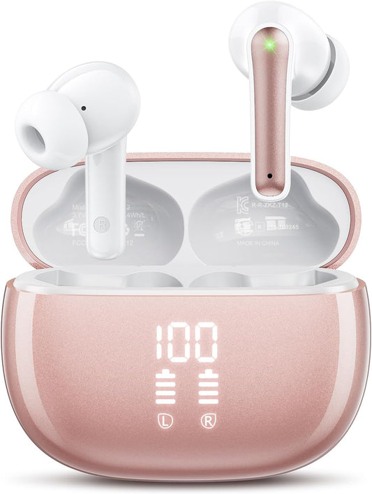 Wireless Earbuds, Bluetooth Ear Buds Headphones with LED Charging Case, Deep Bass Stereo Sound, 40 Hours Playtime, IP7, Lightweight in-Ear Earphones for iPhone Android Sports Workout