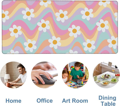 Large Mouse Pad Floral and Wavy Gaming Desk Pad Computer Keyboard Non-Slip Waterproof Mouse Mat with Rubber Base and Stitched Edges Entertainment Office Writing Desk Mat 35.4 x 15.7 Inches