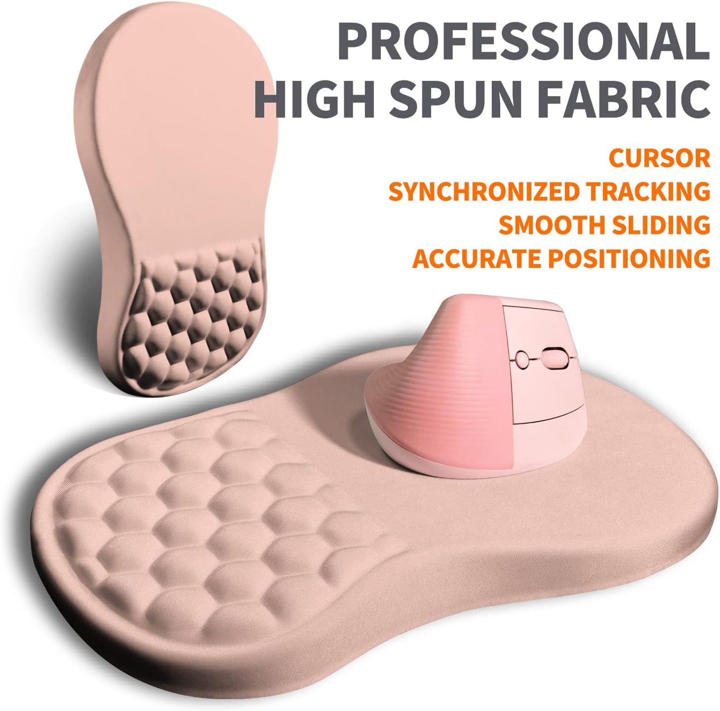 Ergonomic Joint Wrist Support Mouse Pad with Memory Foam Cushion Massage Bump, Carpal Tunnel Pain Relief Mousepad Slope Design for Wrist Rest, 11.8x7.9 in, Rose Pink