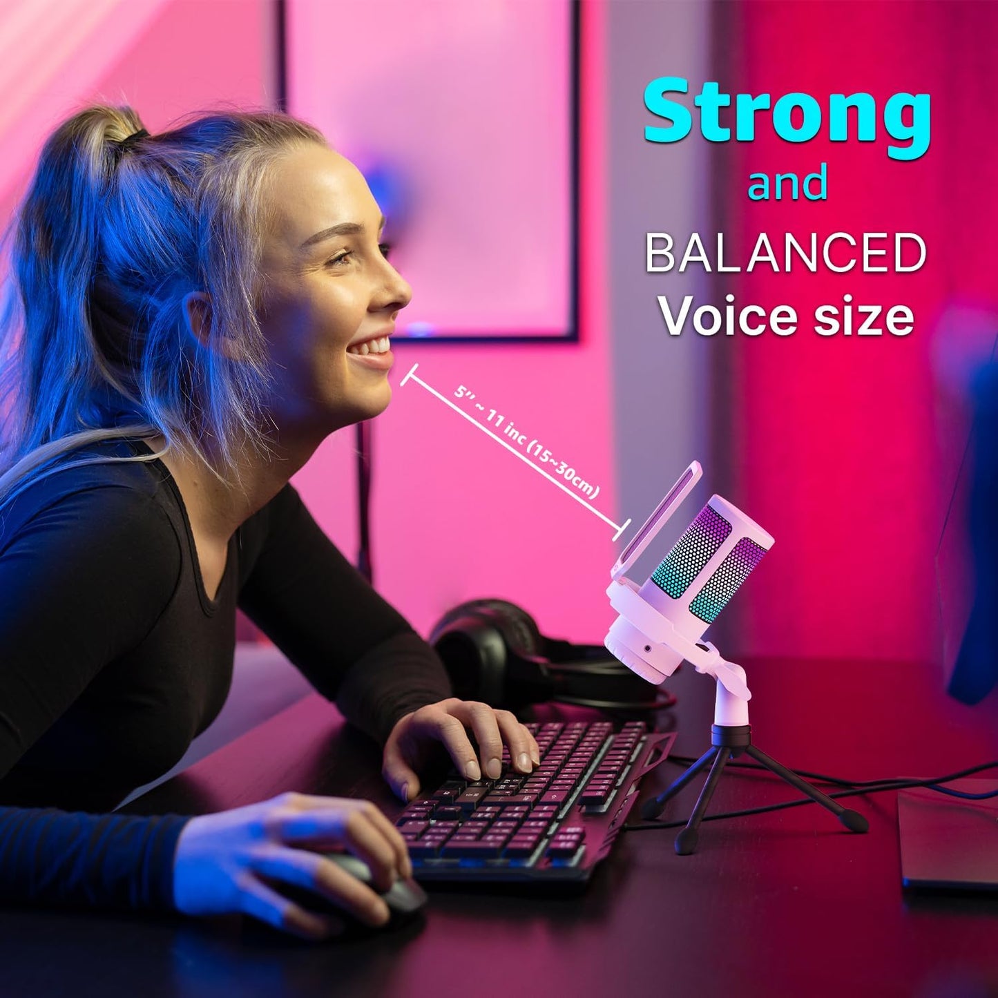 IXTECH USB Gaming Microphone for PC, RGB Condenser Microphone with Tripod Stand, Pop Filter, Rotate Gain Button, and Quick Mute, Noise Cancellation Computer Mic for Streaming, Gaming, Podcasting