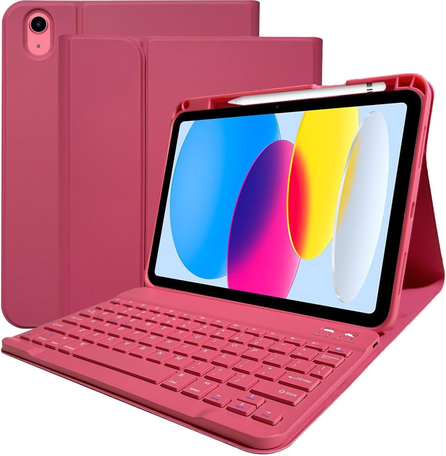 Keyboard Case for iPad 11th 10th Generation - iPad 10th Generation Case with Detachable Wireless Keyboard - Smart Folio Cover with Pencil Holder for 11-inch A16 2025 10.9-inch 2022, Red
