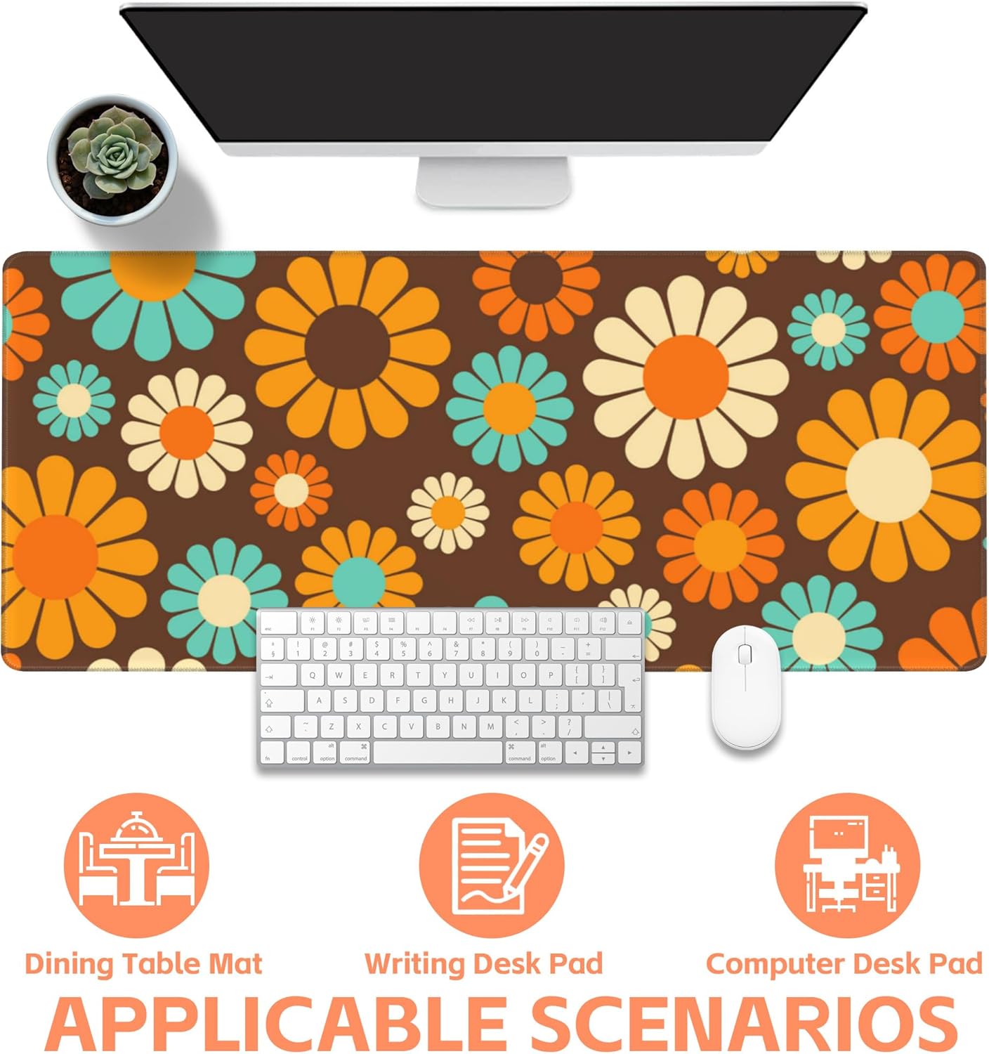 Mouse Pad Large Retro Flower Non-Slip Game Desk Mat with Stitched Edge Laptop Keyboard Desk Pad for Work Home Gaming (35.4 x 15.7 Inches)