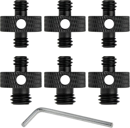 Camera Mount Screw 1/4" Male to 1/4" Male & 1/4" to 3/8" Tripod Screw Adapter with Hole 7 Pcs Set for Camera Tripod Mount Light Stand DSLR Equipped with Hex-L Key (Black)