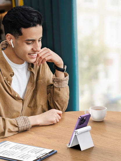 UGREEN Cell Phone Stand for Desk Phone Holder Foldable Portable Adjustable Compatible with iPhone 16 15 14 13 Pro Max, iPhone 12 11 Plus SE XS XR 8 7, Office Desk Travel Accessories, White