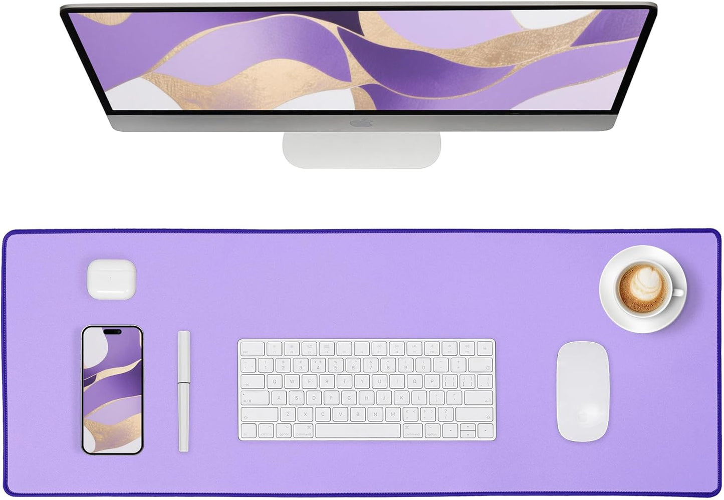 ALOANES Waterproof Mouse Pad with Durable Stitched Edge, XL Gaming Keyboard Pad, Non-Slip Rubber Base Mouse Mat, Extended Desk pad for Gamer, Office & Home, Lavender Mousepad 31.5''x 11.8''x 0.12''