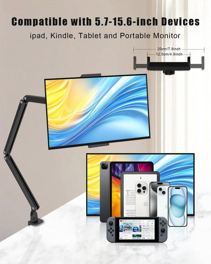 Tablet Stand for iPad, Aluminum Multi-Angle Adjustable Tablet Holder, Heavy-Duty Metal Base for Desk, Compatible with 5.7''-15.6'' iPad Pro, Surface, Kindle, Tablets, Portable Monitors and More