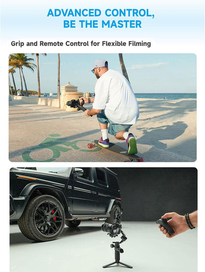 FeiyuTech SCORP Mini-3-Pro Gimbal Stabilizer for Camera Mirrorless/Compact/Action Cameras,Smartphone,18m AI Tracking,Detachable Remote Handle,4.4lbs Payload,3-axis Gimbal for Canon Sony Nikon