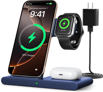 2025 Wireless Charger for Apple and Android Charging Station,3 in 1 Fast Max Charging for iPhone 16 15 14 13 12 Pro Max Plus, Apple Watch Series & Air pods 4 3 2 Pro, Android Samsung Galaxy Series