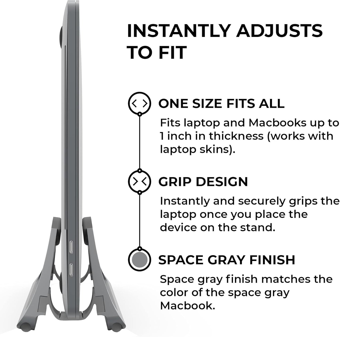 HumanCentric Vertical Laptop Stand for Desks in Space Grey, Upright Adjustable Holder to Dock Apple MacBook, MacBook Pro, and Other Laptops to Organize Work & Home Office, Automatic Grip