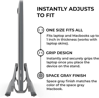 HumanCentric Vertical Laptop Stand for Desks in Space Grey, Upright Adjustable Holder to Dock Apple MacBook, MacBook Pro, and Other Laptops to Organize Work & Home Office, Automatic Grip