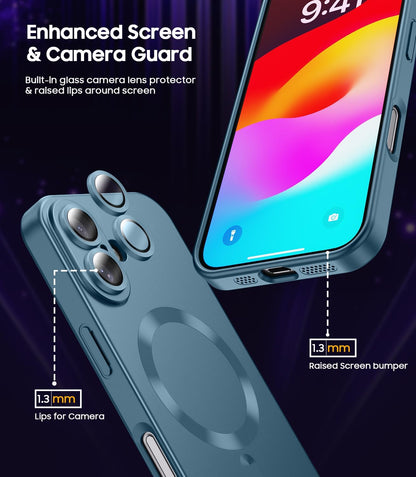 Magnetic for iPhone 16 Plus Case [Compatible with MagSafe][Built-in Camera Lens Protector] Slim Soft Silicone Bumper Shockproof Metallic Luster Phone Case (Green)