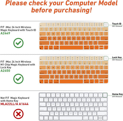 Allinside Silicone Keyboard Cover for iMac Magic Keyboard A2449/A2450, Protective Skin for iMac 24" Wireless Keyboard Released in 2021, US Layout, Ombre Orange