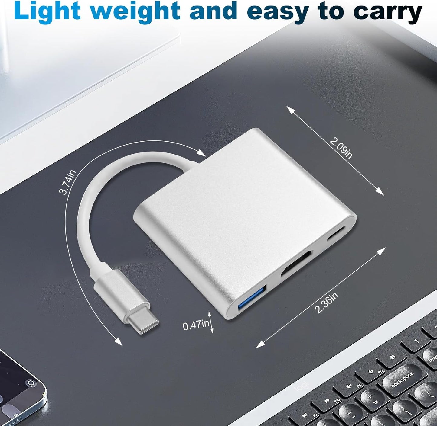 USB C to HDMI Adapter, Type C to 4K HDMI Multiport with 3 in 1 USBC Output, USB3.0 and USB C Charging, Digital AV Adapter for TV and Projector