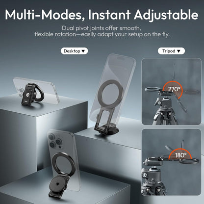 ULANZI MA50 Magnetic Phone Holder for Magsafe, Aluminium Adjustable Dual Magnetic Phone Tripod Stand with 1/4" Screw Hole for Selfie Sticks, Magic Arm, Compatible with iphone12 13 14 15 16 Series