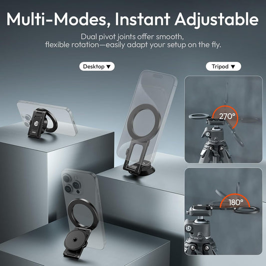 ULANZI MA50 Magnetic Phone Holder for Magsafe, Aluminium Adjustable Dual Magnetic Phone Tripod Stand with 1/4" Screw Hole for Selfie Sticks, Magic Arm, Compatible with iphone12 13 14 15 16 Series