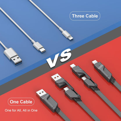 2Pack 6FT 4 in 1 USB C Cable for Lightning, 60W Fast Charging, Flat Braided, Dual Type C Cord, Multi Charger for iPhone 16 15 14 13 Pro Max/15 Plus/15 Pro/Samsung Galaxy S24 S23/iPad/MacBook