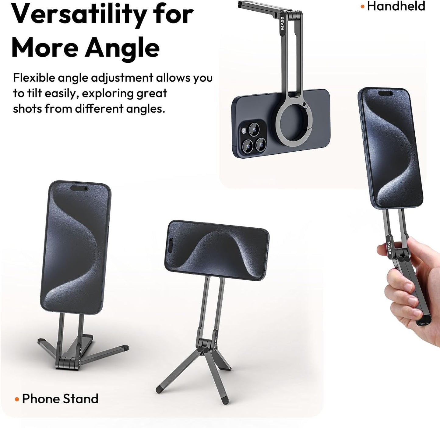ULANZI MA30 Magnetic Phone Tripod Stand for iPhone - Aluminium Maglock Smartphone Mini Tripod Pocket Cell Phone Stand Strong Magnet Quick Mount Compatible with iPhone 16 15 14 13 12 Series, Dark Gray