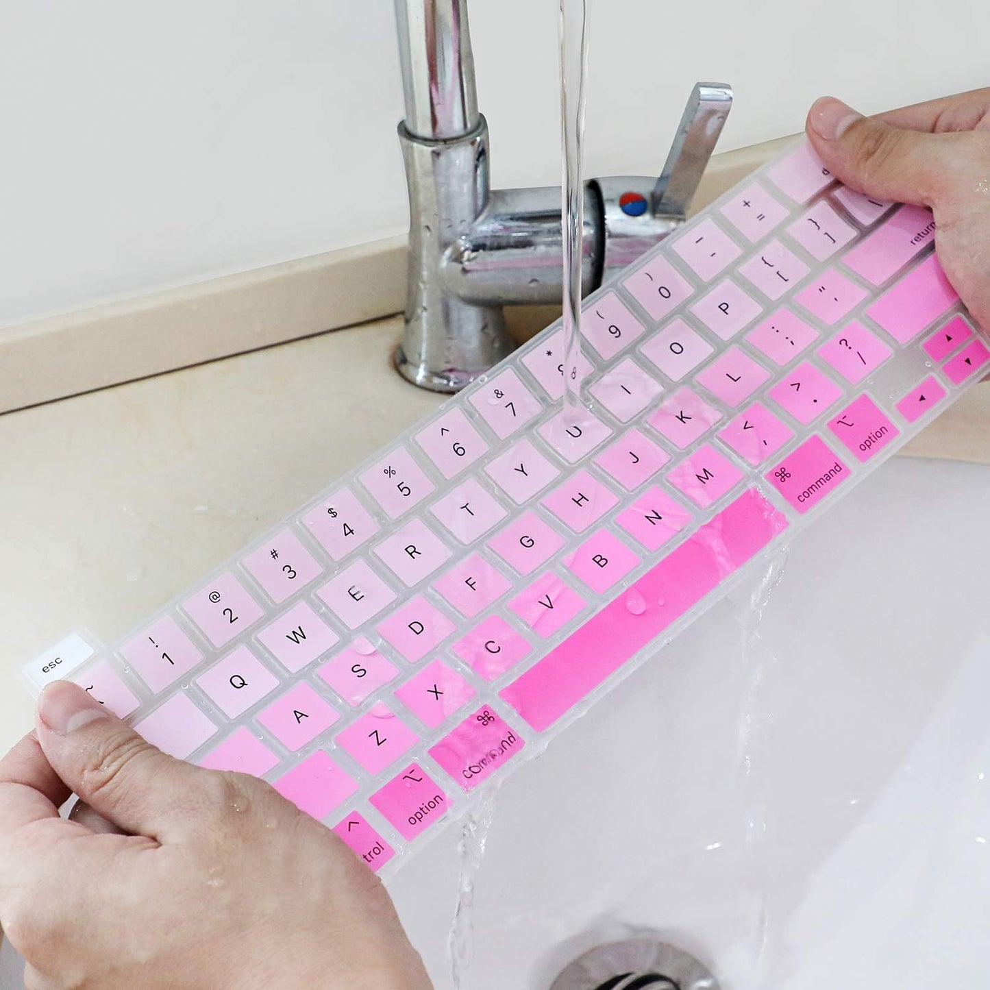 Allinside Keyboard Cover Skin for 2020 MacBook Pro 13 inch A2338 M1 A2251 A2289 and 2019 MacBook Pro 16 inch A2141 with Touch Bar & Touch ID, Ombre Pink