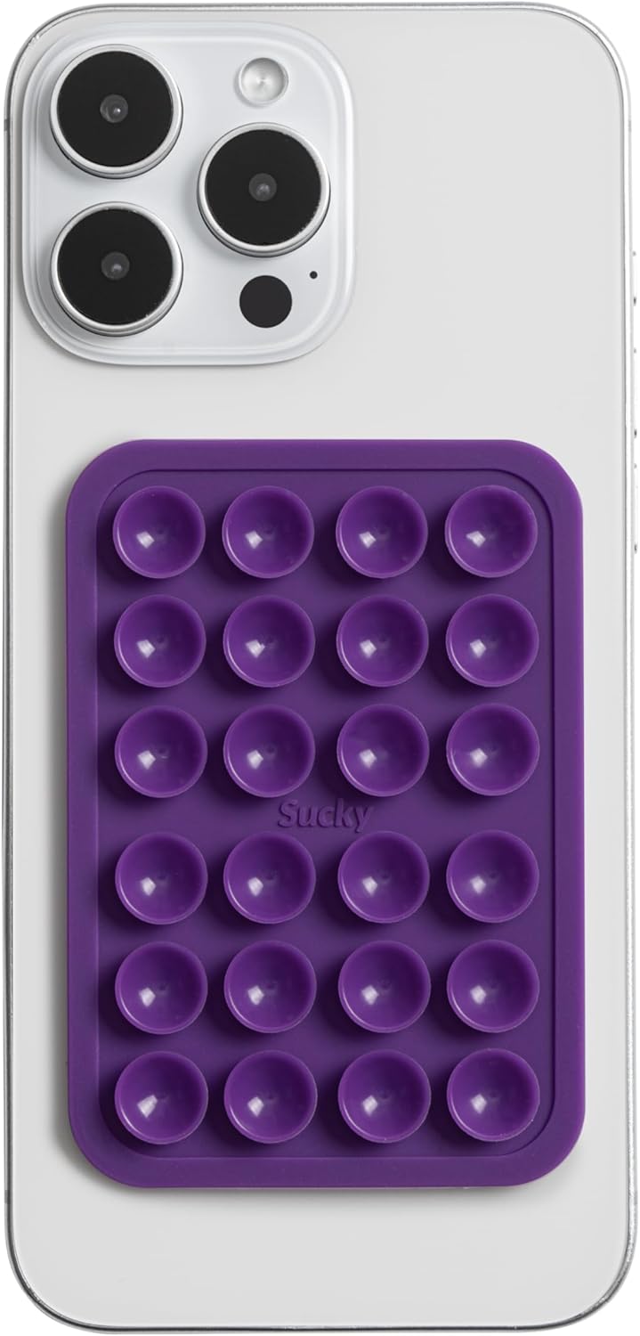 SUCKY Silicone Suction Phone Case Adhesive Mount - Anti-Slip Holder, Hands-Free Fidget Toy, Phone Accessory for iPhone and Android - Sticky Grip for Selfies, Videos, and Tiktok - Purple