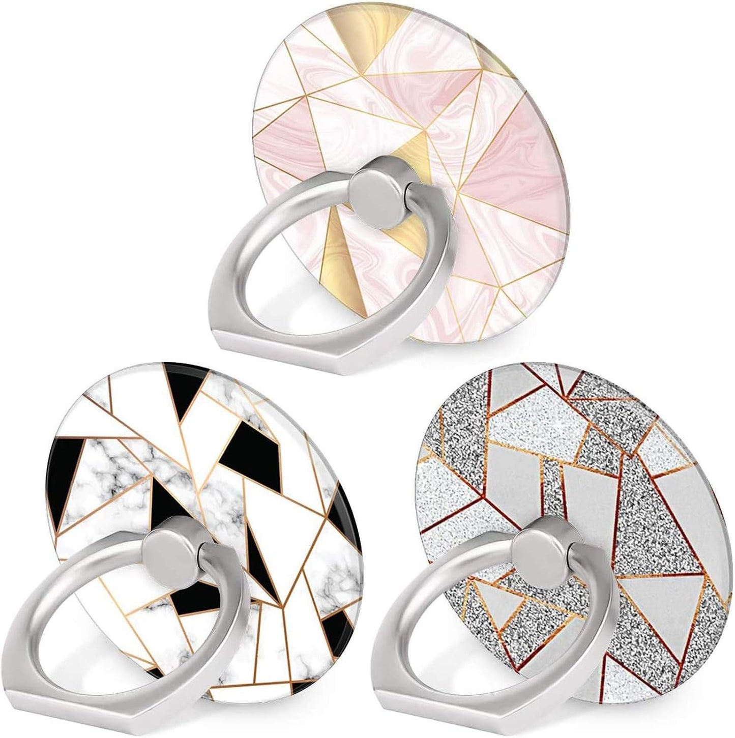 Bonoma Phone Ring Grip, 3 Pack Geometric Marble 360 Degree Rotation 180 Degree Flip Finger Ring Stand Holder Compatible with Smartphones and Tablets