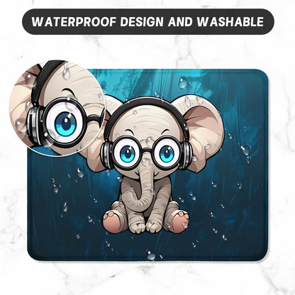 ITNRSIIET Mouse Pad with Stitched Edge Premium Textured Smooth Precise Operation Waterproof Washable Non-Slip Rubber Base Desktop Protection Mat, 10.2×8.3×0.12 inches, Pretty Elephant