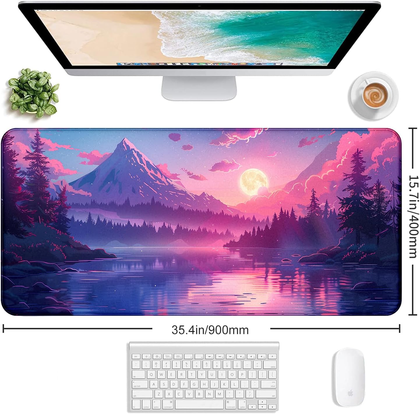 Sunset Mountain Scenic XXL Extended Mouse Pad, Fuji Mountain Large Laptop Pad, Waterproof, Non Slip, Game Office Sewn Table Pad 35.4 x 15.7 x 0.12 Inches