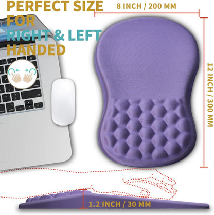Hokafenle Ergonomic Mouse Pad Wrist Support with Massage Design, Wrist Rest Pain Relief Mousepad with Memory Foam&Non-Slip PU Base, Mouse Pads for Wireless Mouse & Desk (12x8 inch,Lavender)