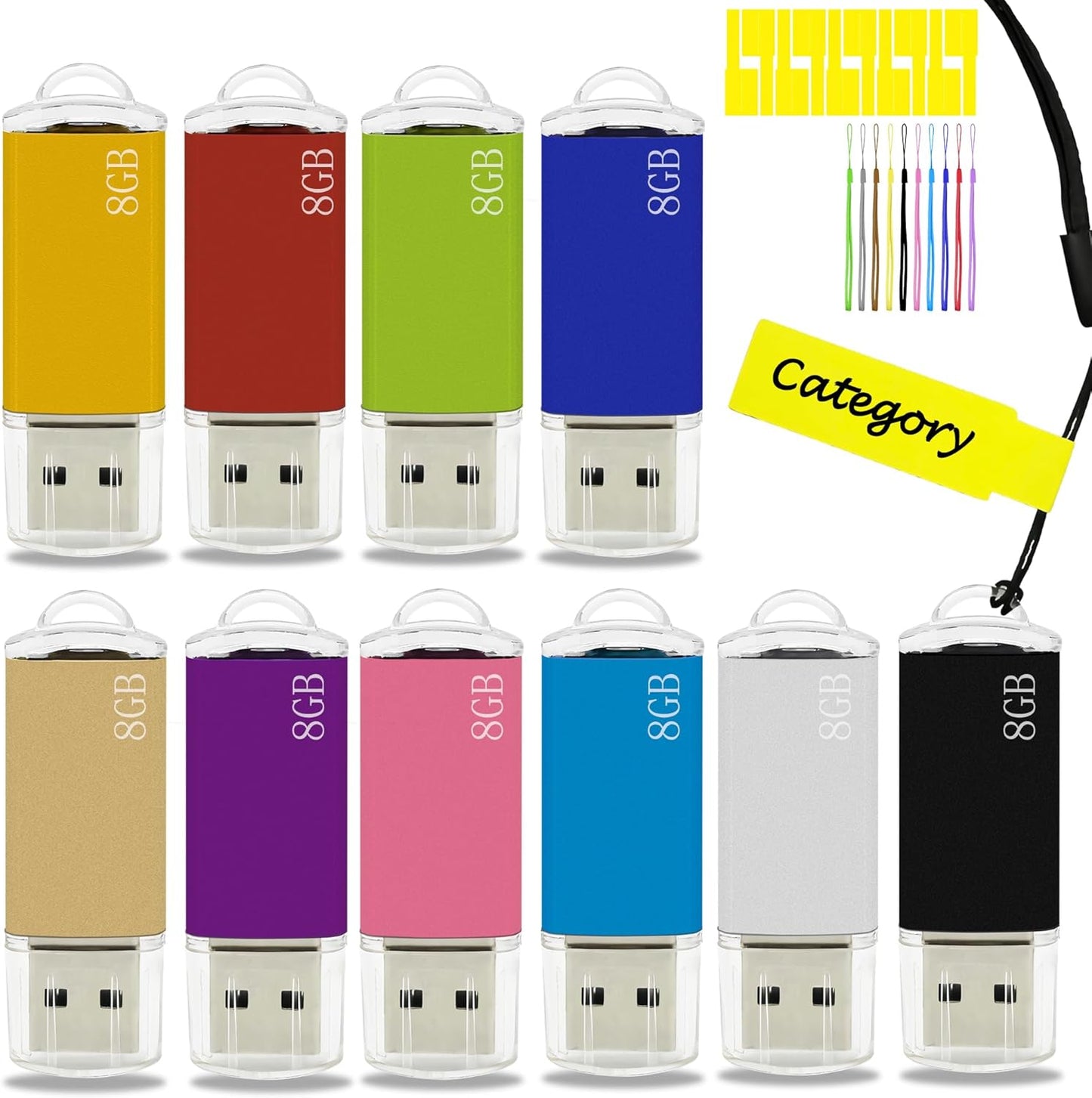 8GB USB Flash Drive 10 Pack Nicepicten USB 2.0 Thumb Drives Metal Jump Zip Drive Memory Stick Pendrive Memoria USB 8 GB with 10PCS Lanyard Label - Mixcolor 10 X 8GB Flash Drives