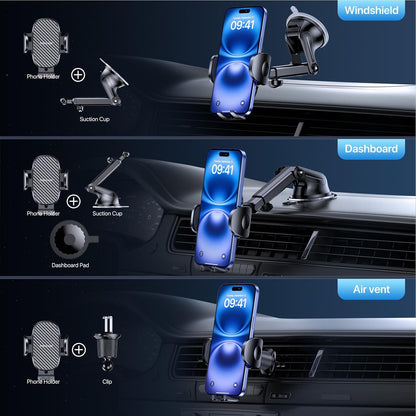 Miracase Phone Holders for Your Car, [Thick Case & Heavy Phone Friendly] Universal Cell Phone Car Mount, 3-in-1 Phone Mount for Car Dashboard Windshield Air Vent Fit for All Smartphones, Dark Black