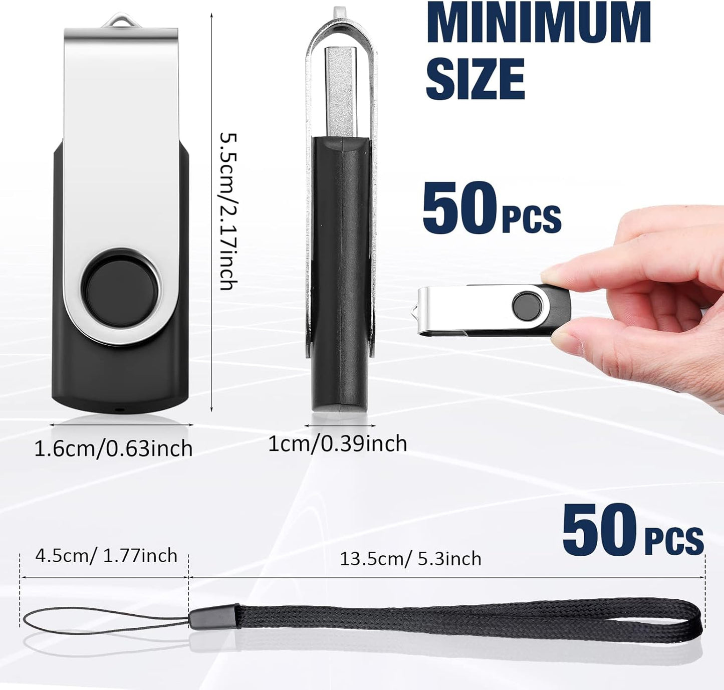 Aoriher 50 Pack USB 2.0 Flash Drives Bulk, Portable USB Thumb Drives with Lanyards, Swivel Flash Drives Thumb Drives for Office School Data Storage (512MB)