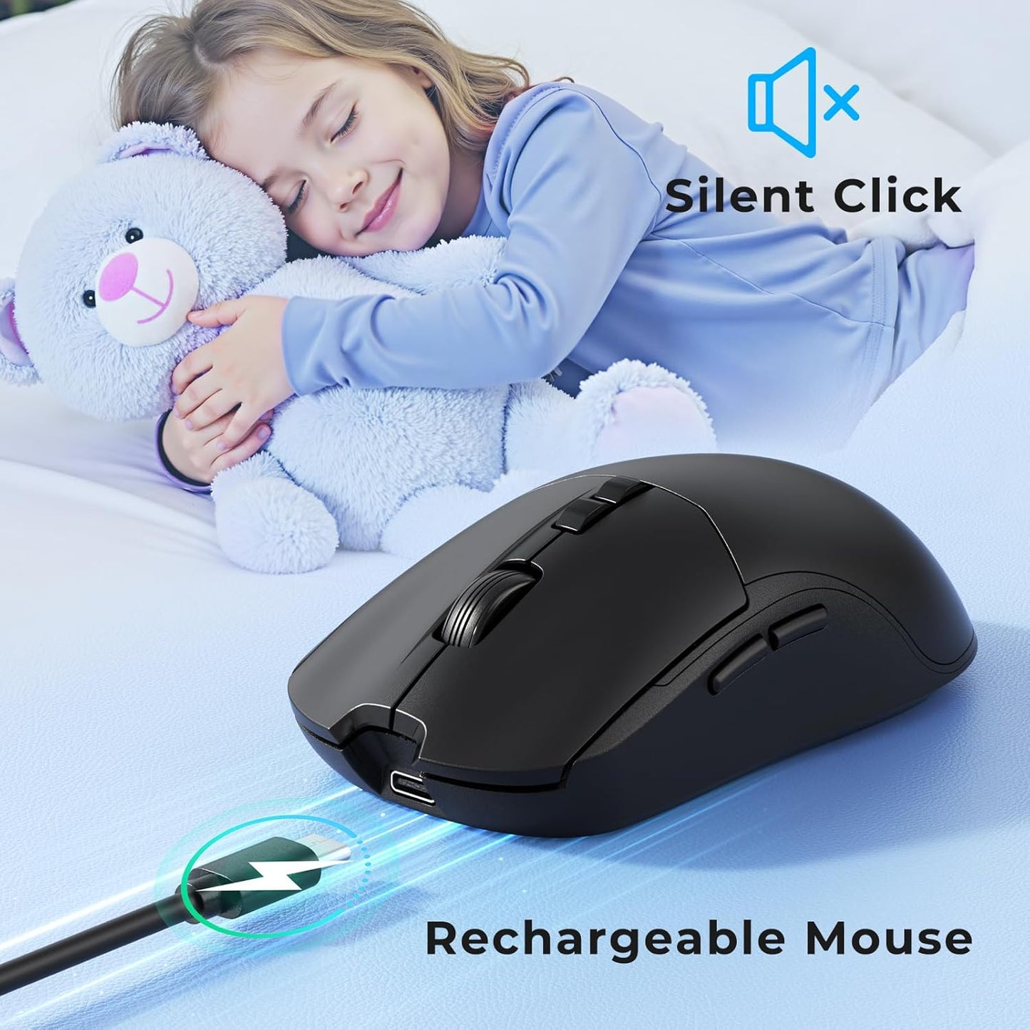 Silent Wireless Keyboard and Mouse Combo - Keyboard with Large Print Cover, 2.4GHz Full-Sized Ergonomic Keyboard with Wrist Rest and Mouse for Laptop, PC, Notebook, Desktop