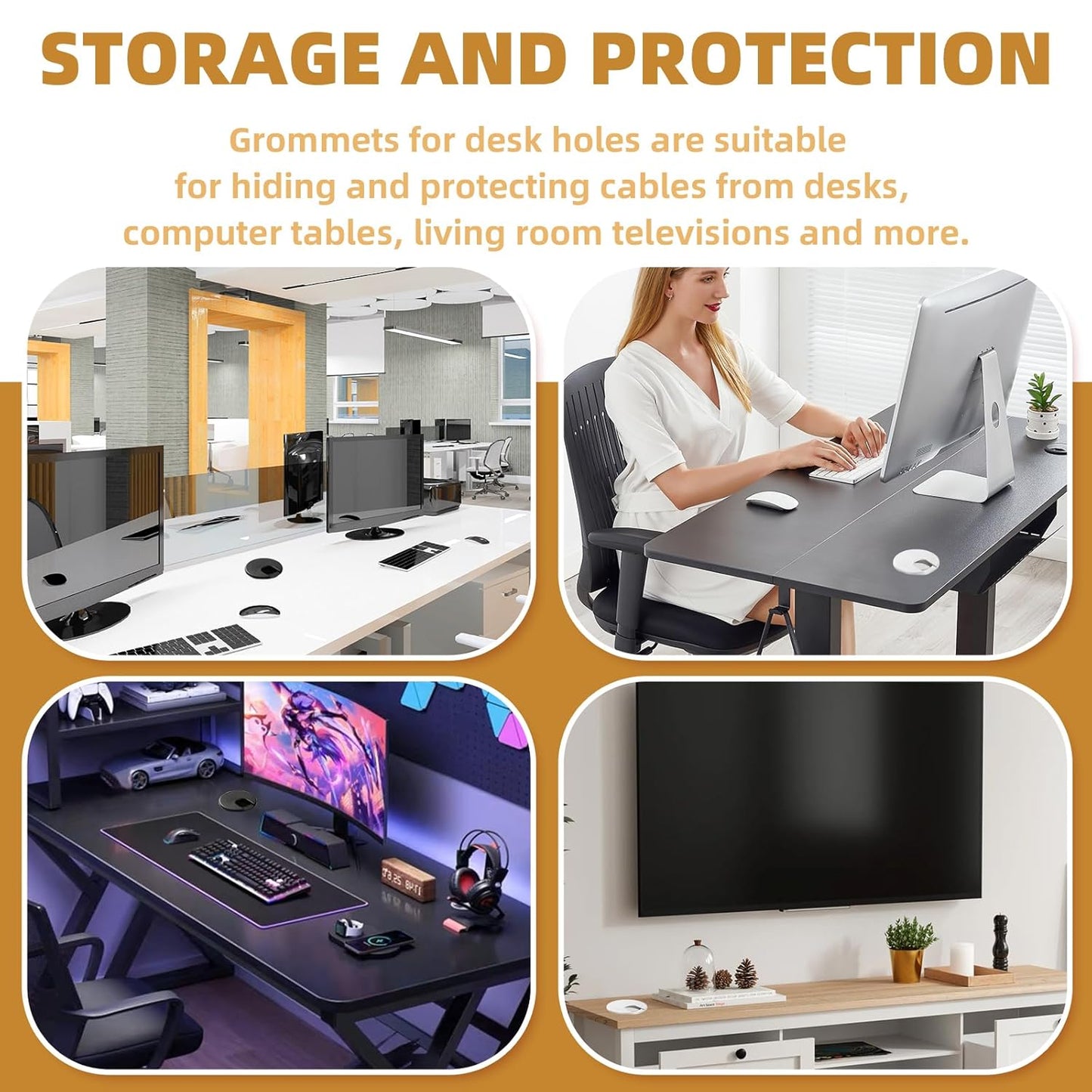 Desk Grommet 1.5 Inch (38 mm) 10 Pieces, Desk Hole Cover for Cables White, ABS Plastic Grommet Hole Cover with Hole Saw for Wires Cables Through The Countertop by XIOGZAXI