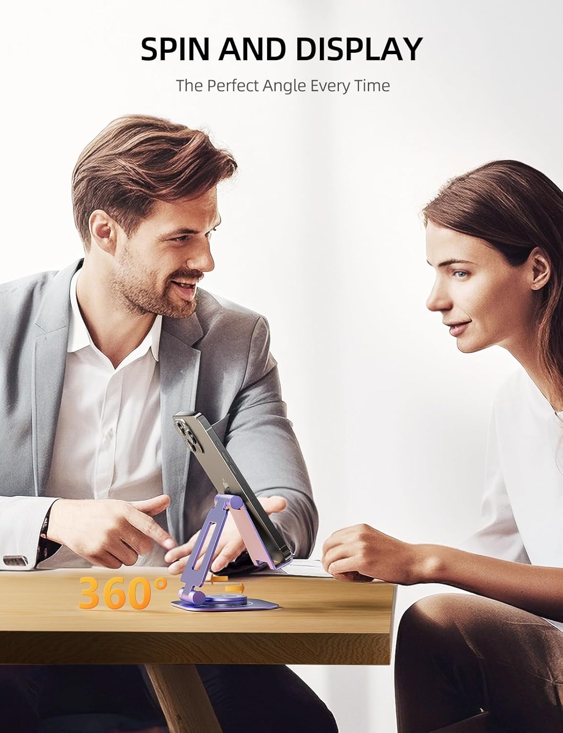 Nulaxy Rotatable Cell Phone Stand, Fully Adjustable Foldable Desktop Phone Holder Cradle Dock, Thick Case Friendly, Compatible with All Phones, Nintendo Switch, Purple