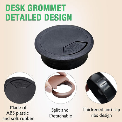 5 Pcs Desk Grommet 3-1/8" / 80 mm, Desk Cord Hole Cover, Cable Grommet ABS Plastic, Desk Hole Grommet for Home & Office Pc, Detachable Adjustable Cable Cord Organizer-Black