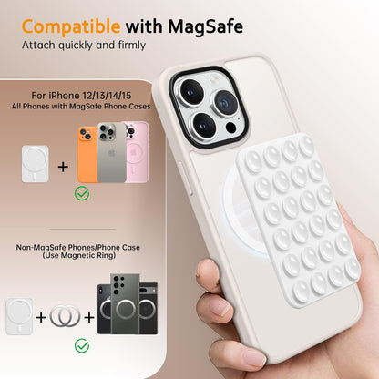 GONEZ Magnetic Suction Cup Phone Mount for MagSafe Case, Removable Silicone Sticky Grip for iPhone 12/13/14/15/16, Hands-Free Selfies and Videos for TikTok & Instagram Influencer/Creator, White